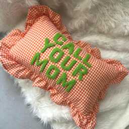Custom Punch Needle Call Your Mom Pillow, Gingham Ruffle Cushion, Long Distance Gift, Dorm Room Decor, Graduation Preppy Name Pillow - thumbnail 2