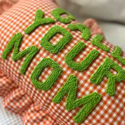 Custom Punch Needle Call Your Mom Pillow, Gingham Ruffle Cushion, Long Distance Gift, Dorm Room Decor, Graduation Preppy Name Pillow - thumbnail 3