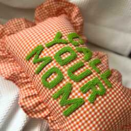 Custom Punch Needle Call Your Mom Pillow, Gingham Ruffle Cushion, Long Distance Gift, Dorm Room Decor, Graduation Preppy Name Pillow