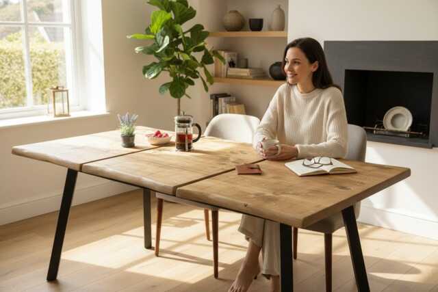 Industrial Steel Angled Leg Extendable Rustic Dining Table - image 1