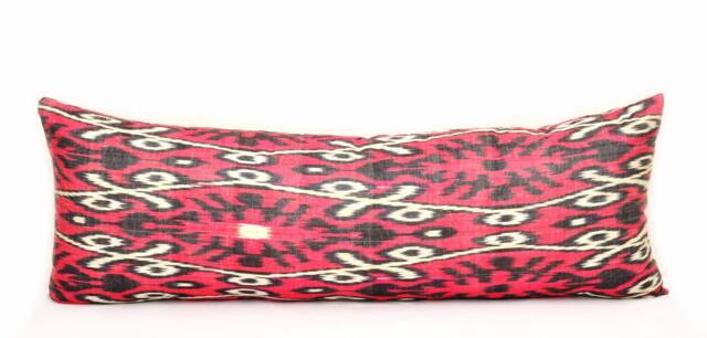 Red Ikat Long Lumbar Pillow, Handloom Woven, Home Decor - 14x40 Inches - image 1