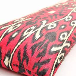 Red Ikat Long Lumbar Pillow, Handloom Woven, Home Decor - 14x40 Inches - thumbnail 2