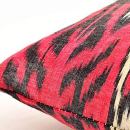 Red Ikat Long Lumbar Pillow, Handloom Woven, Home Decor - 14x40 Inches - thumbnail 3