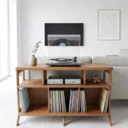 Mid Century Record Player Stand, Plywood Media Unit, Vinyl Storage Cabinet, Handmade Turntable Retro Wooden Shelf - thumbnail 4