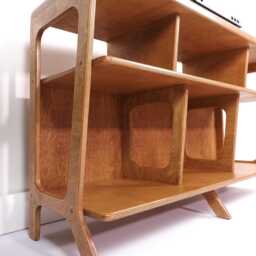 Mid Century Record Player Stand, Plywood Media Unit, Vinyl Storage Cabinet, Handmade Turntable Retro Wooden Shelf - thumbnail 3