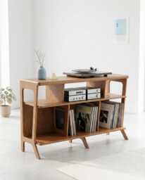 Mid Century Record Player Stand, Plywood Media Unit, Vinyl Storage Cabinet, Handmade Turntable Retro Wooden Shelf
