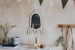 Handcrafted Rocket Wooden Mirror, Kids Room Decor - thumbnail 1