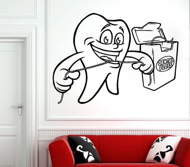 Dental Clinic Wall Decal Cartoon Tooth With Floss 2992 - image 1