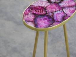 Handcrafted Pink Agate Side Table Gold Plated Legs - thumbnail 1