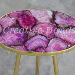 Handcrafted Pink Agate Side Table Gold Plated Legs - thumbnail 3