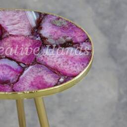Handcrafted Pink Agate Side Table Gold Plated Legs - thumbnail 2