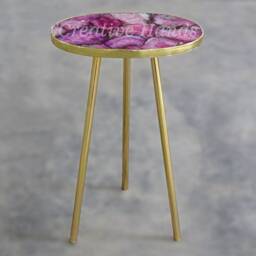 Handcrafted Pink Agate Side Table Gold Plated Legs - thumbnail 4