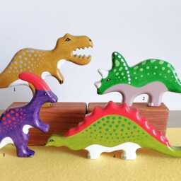 Wooden Dinosaurs Toy Set Handmade Beechwood Montessori Toys - thumbnail 2