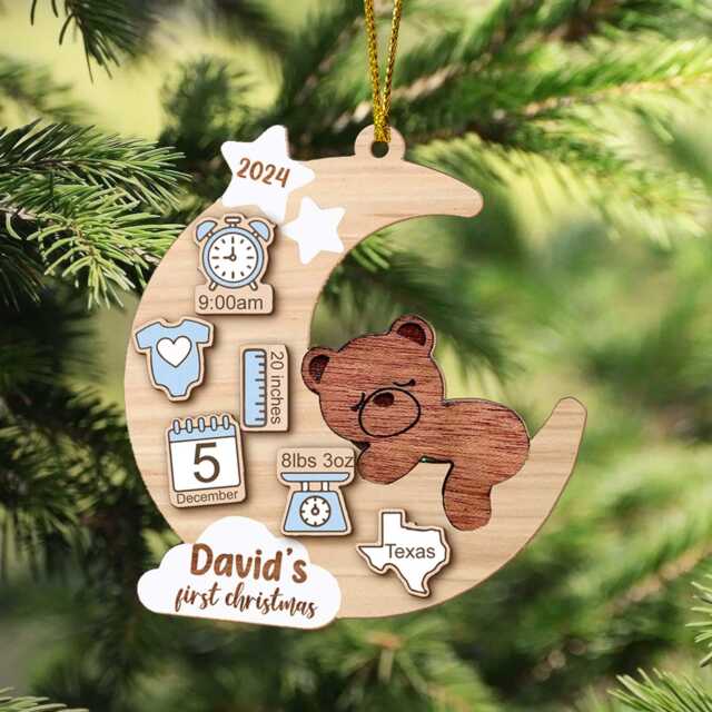 Baby's First Christmas Ornament 2024, Personalized Baby Ornament, New Baby Gift, Boy, Girl Wooden - image 1