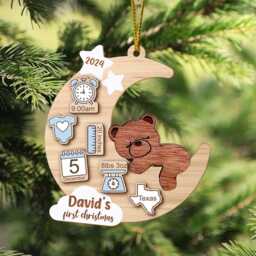 Baby's First Christmas Ornament 2024, Personalized Baby Ornament, New Baby Gift, Boy, Girl Wooden - thumbnail 1