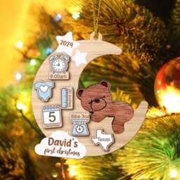 Baby's First Christmas Ornament 2024, Personalized Baby Ornament, New Baby Gift, Boy, Girl Wooden - thumbnail 3