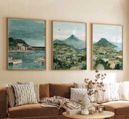Jeju Island South Korea Poster Set Of 3, Vintage Inspired Coastal Landscape Wall Art, Neutral Asian Travel Prints - thumbnail 1
