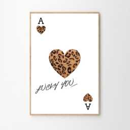 Lucky You Leopard Playing Card Art Canvas Poster, Wall Art, Apartment Aesthetic Decor, Retro Home Printed Gift - thumbnail 2