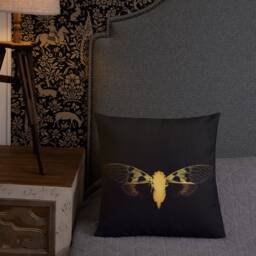 Throw Pillow, Cicada Art Print, Birthday, Housewarming, Gothic Home Decor, Insect Specimen, Dark Academia, Horror Vibe, Taxidermy Cushion - thumbnail 2