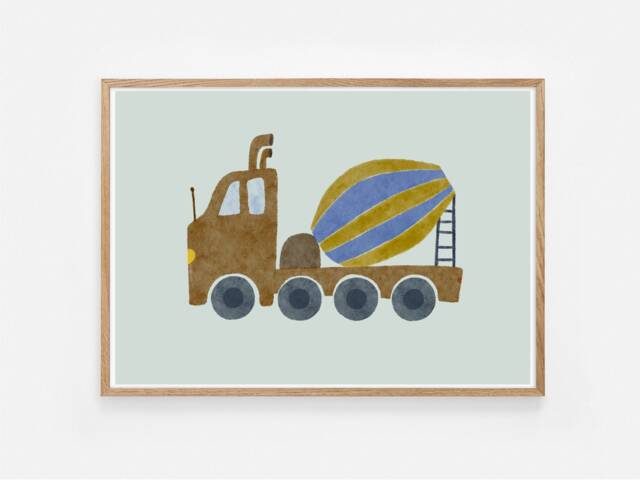 P O S T E R/K I N D R/ Children's Room/ Wall/ A U O/ Mobile/ Construction Site/ Truck/ Concrete Mixer/ Wall Decoration
