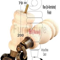 Antique Brass Castor Feet 200mm High Wooden Turned Replacement Furniture Legs Wheels Multiple Colours Chairs Stools Sofa M8 Set Of 4 - thumbnail 2