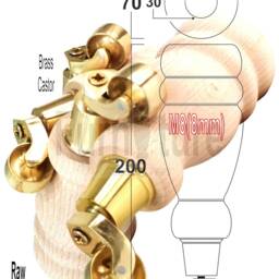 Antique Brass Castor Feet 200mm High Wooden Turned Replacement Furniture Legs Wheels Multiple Colours Chairs Stools Sofa M8 Set Of 4 - thumbnail 3