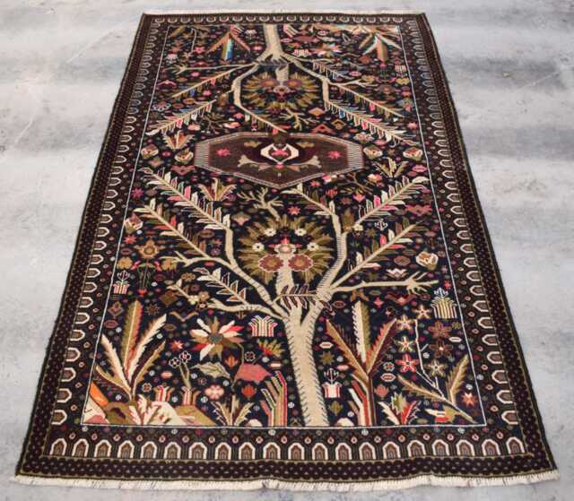 Handmade Wool Rug, Floral Geometric Garden Trees Design 4.3x7 Ft - image 1