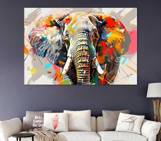 Colorful Elephant Canvas Art Modern Animal Wall Decor - image 1
