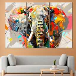 Colorful Elephant Canvas Art Modern Animal Wall Decor - thumbnail 2