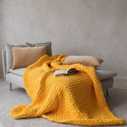 Chunky Knit Yellow Blanket Cozy Micro-Polyester Plaid Throw - thumbnail 3