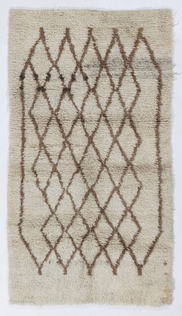 Handmade Beige Berber Rug Moroccan Atlas Design, Natural Wool - image 1