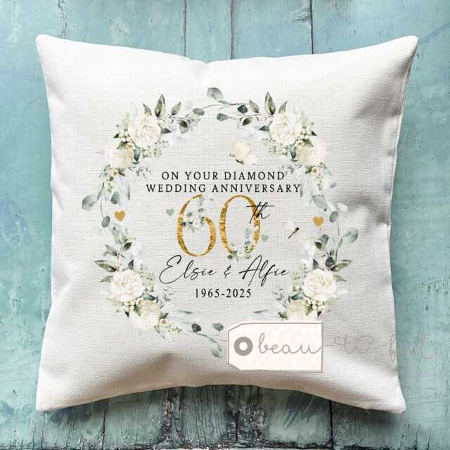 Personalised Diamond Wedding Anniversary Cushion, Diamond Anniversary, Gift 60Th Anniversary Cushion Ruby Golden Silver - image 1