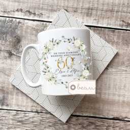 Personalised Diamond Wedding Anniversary Cushion, Diamond Anniversary, Gift 60Th Anniversary Cushion Ruby Golden Silver - thumbnail 3