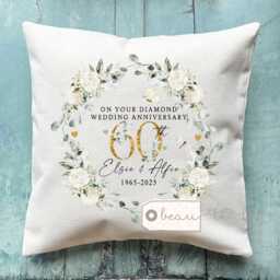 Personalised Diamond Wedding Anniversary Cushion, Diamond Anniversary, Gift 60Th Anniversary Cushion Ruby Golden Silver - thumbnail 1
