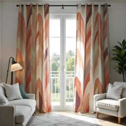 Modern Chevron Curtain, Soft Peach, Cream & Burgundy Waves Drapes, Abstract Geometric Window Treatment, Custom Size Available, Made To Order - thumbnail 2
