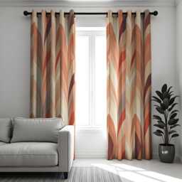 Modern Chevron Curtain, Soft Peach, Cream & Burgundy Waves Drapes, Abstract Geometric Window Treatment, Custom Size Available, Made To Order - thumbnail 3