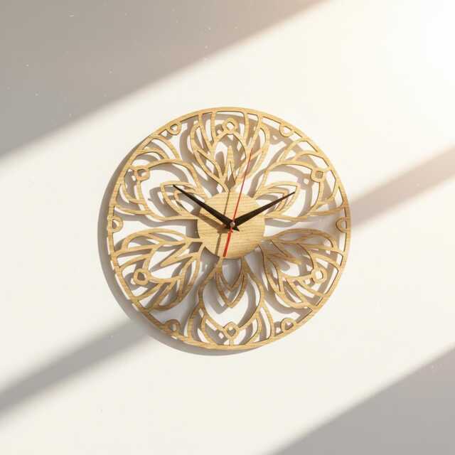 Laser Cut Wall Clock Mandala Flower Oak/Walnut Rustic Home Decor - image 1
