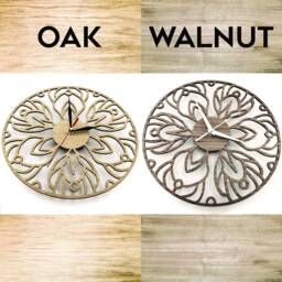 Laser Cut Wall Clock Mandala Flower Oak/Walnut Rustic Home Decor - thumbnail 4