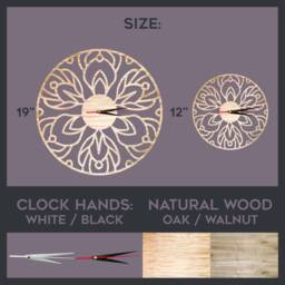 Laser Cut Wall Clock Mandala Flower Oak/Walnut Rustic Home Decor - thumbnail 3