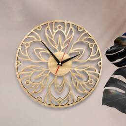 Laser Cut Wall Clock Mandala Flower Oak/Walnut Rustic Home Decor - thumbnail 2