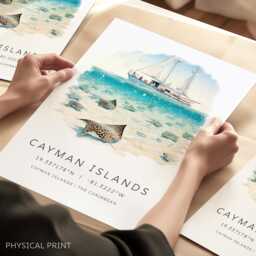 Cayman Islands Poster, Grand Art Print, Tropical Island Caribbean Wall Art, Travel Stingray Gift Idea - thumbnail 1