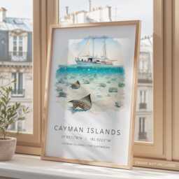 Cayman Islands Poster, Grand Art Print, Tropical Island Caribbean Wall Art, Travel Stingray Gift Idea - thumbnail 3