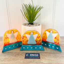 Sunset With Angel Fused Glass Snowglobe Memorial Candle Holder Christmas Ornament - Cornish - thumbnail 2