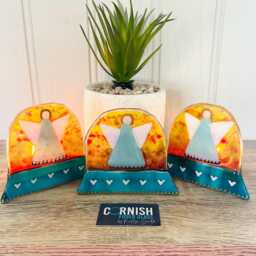 Sunset With Angel Fused Glass Snowglobe Memorial Candle Holder Christmas Ornament - Cornish - thumbnail 3
