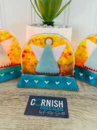 Sunset With Angel Fused Glass Snowglobe Memorial Candle Holder Christmas Ornament - Cornish - thumbnail 1