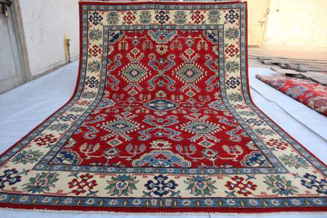 Red Luxury Area Rug 6'3x8'7 Afghan Kazak Hand Knotted New Rug - Medallion Turkish Geometric For Living Room - image 1