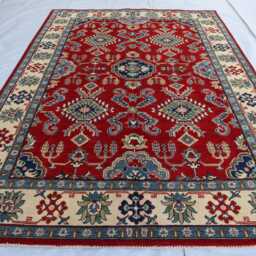 Red Luxury Area Rug 6'3x8'7 Afghan Kazak Hand Knotted New Rug - Medallion Turkish Geometric For Living Room - thumbnail 2