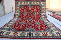 Red Luxury Area Rug 6'3x8'7 Afghan Kazak Hand Knotted New Rug - Medallion Turkish Geometric For Living Room - thumbnail 1
