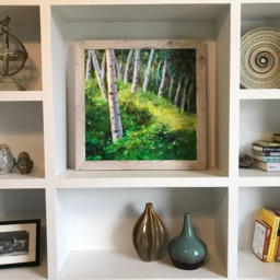 Summer Aspen, 28x28, Framed Aspen Tree Painting, Original Oil On Canvas - thumbnail 2