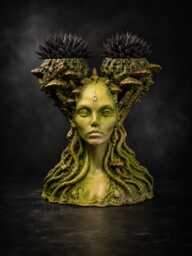 Hand-Painted Cast Stone Mushroom Head Planter - Fungal Faerie Queen Face Pot
